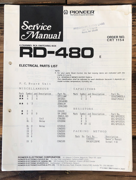 Pioneer RD-480   Service Manual *Original*