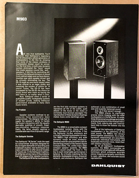 Dahlquist M903 Speaker Dealer Spec Sheet *Original*