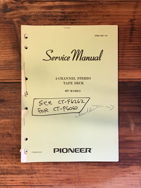 Pioneer QT-6100 Tape Deck Service Manual *Original*