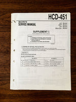 Sony HCD-451 CD Receiver Service Manual Supplement *Original*