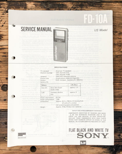 Sony FD-10A TV  Service Manual *Original*