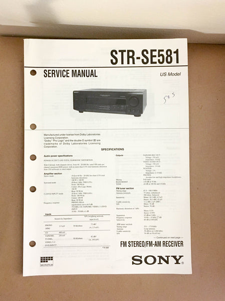 Sony STR-SE581 Receiver  Service Manual *Original*