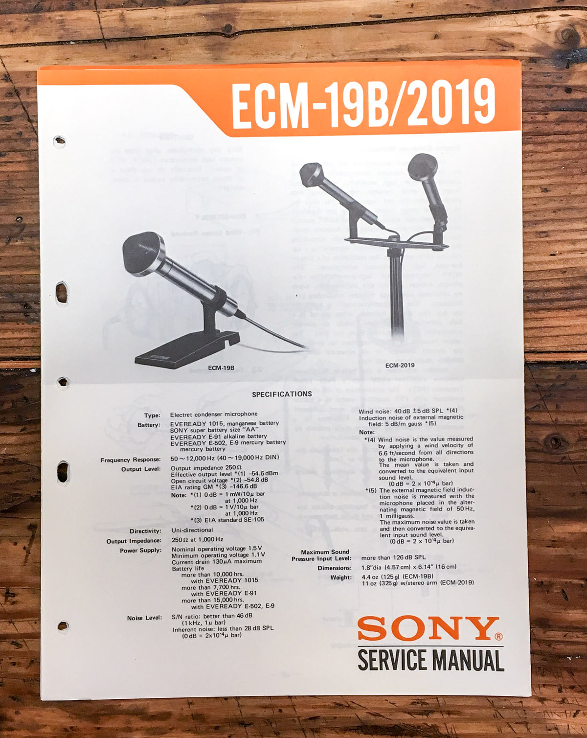 Sony ECM-19B ECM-2019 Microphone  Service Manual *Original*