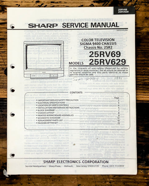 Sharp 25RV69 25RV629 TV / Television Service Manual *Original*