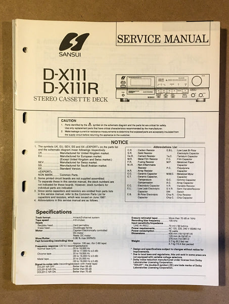 Sansui D-X111 D-X111R Cassette / Tape Player Service Manual *Original* #2