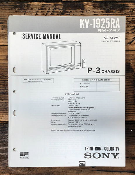 Sony KV-1925RA TV  Service Manual *Original*