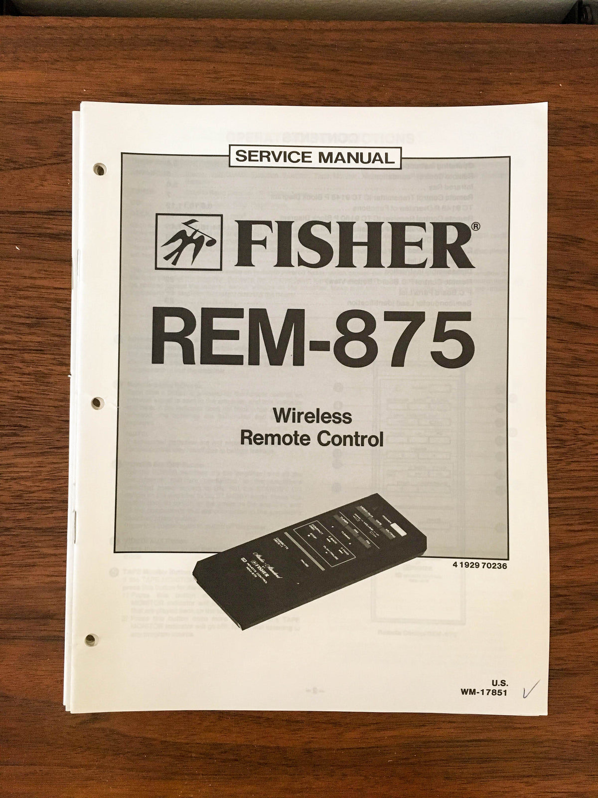 Fisher RS-875 Remote Control Service Manual *Original*