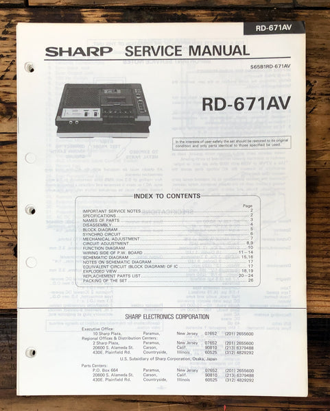 Sharp RD-671AV -671 AV Cassette Service Manual *Original*