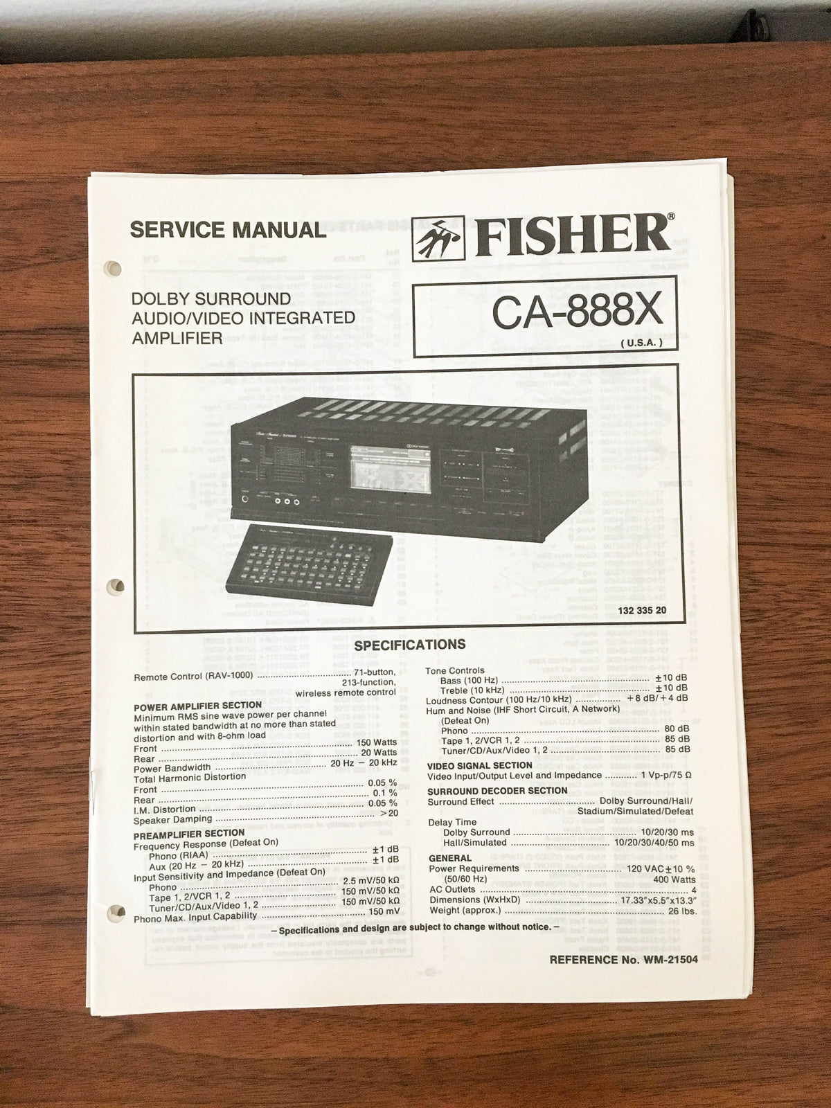 Fisher CA-888X Amplifier Service Manual *Original*