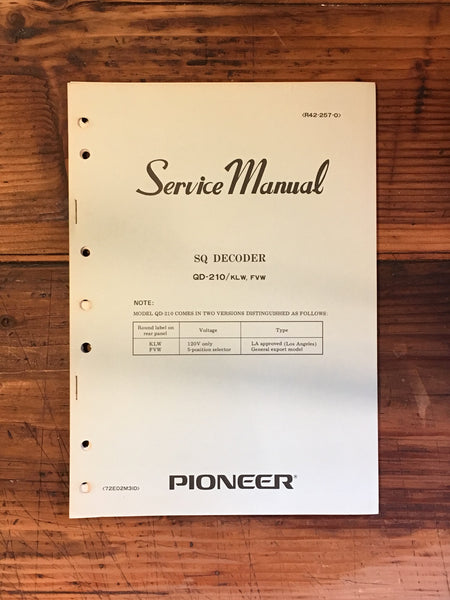 Pioneer QD-210 Decoder Service Manual *Original*