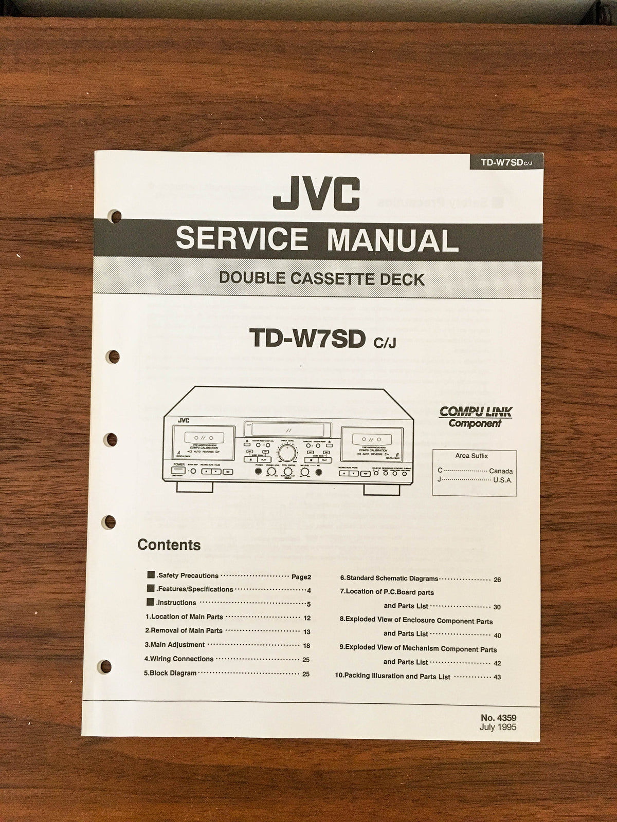 JVC TD-W7SD Cassette Service Manual *Original*