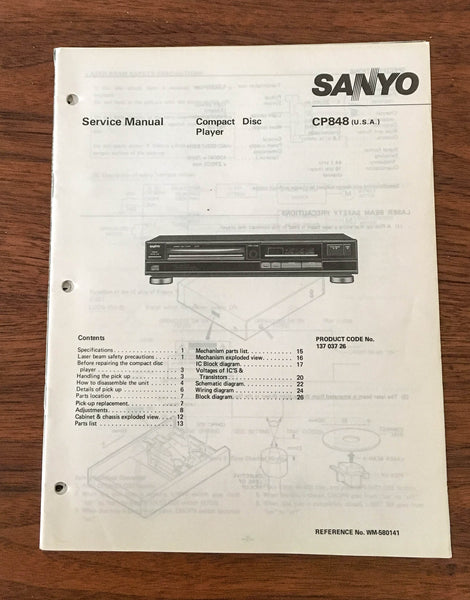 Sanyo CP 848 CD PLAYER Service Manual *Original*
