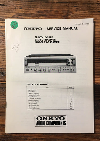 Onkyo TX-1500 MK II Receiver  Service Manual *Original*