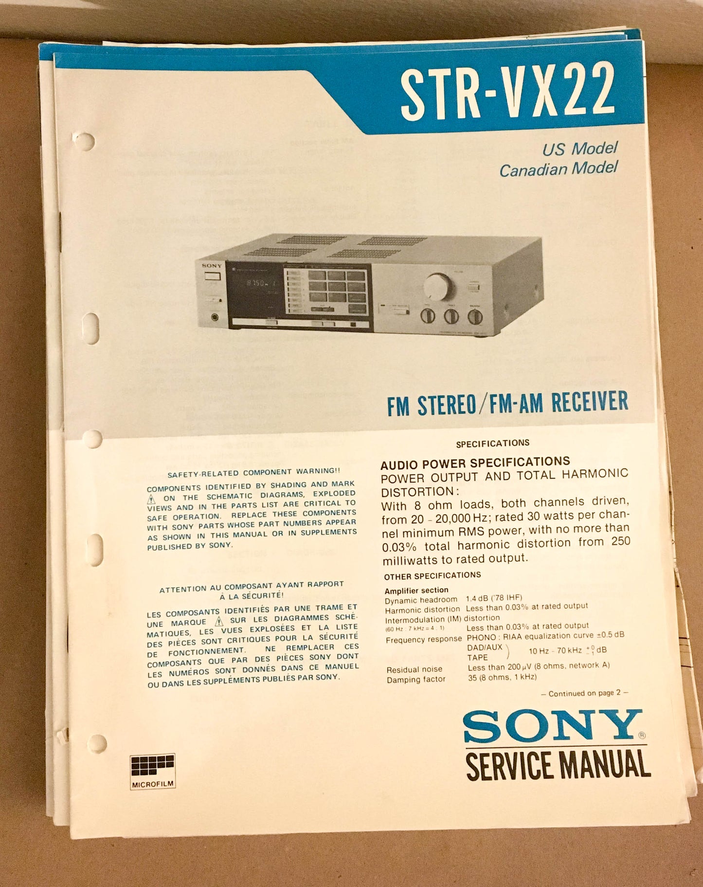 Sony STR-VX22 Receiver  Service Manual *Original*