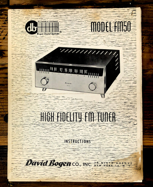 David Bogen Co. FM50 / FM-50 Tuner Owner / User Manual *Original*