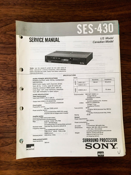 Sony SES-430 Controller Service Manual *Original*