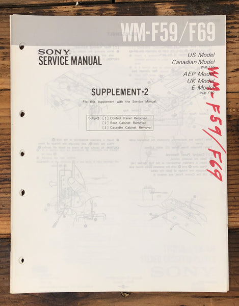Sony WM-F59 WM-F69 Cassette Player Supp. Service Manual *Original*