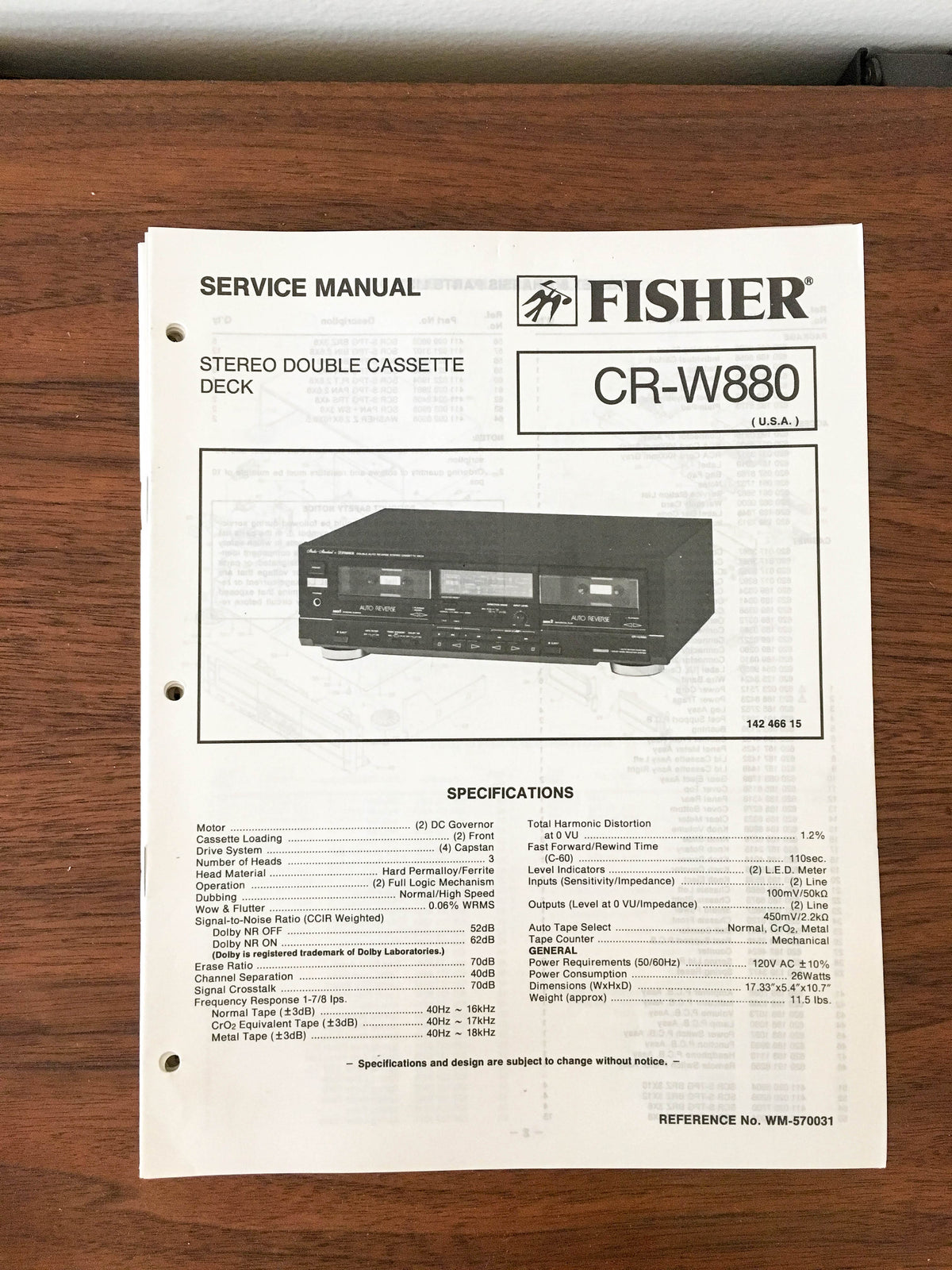 Fisher CR-W880 Cassette Service Manual *Original* #2