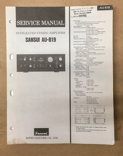 Sansui AU-819 Amplifier Service Manual *Original*
