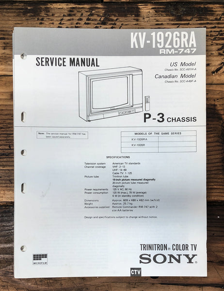 Sony KV-1926RA TV  Service Manual *Original*