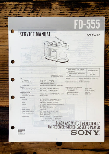 Sony FD-555 Watchman TV  Service Manual *Original*