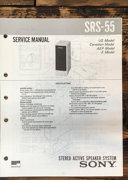 Sony SRS-55 Speaker  Service Manual *Original*