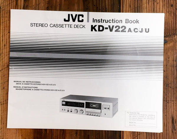 JVC KD-V22 Cassette  Owners / User Manual *Original*
