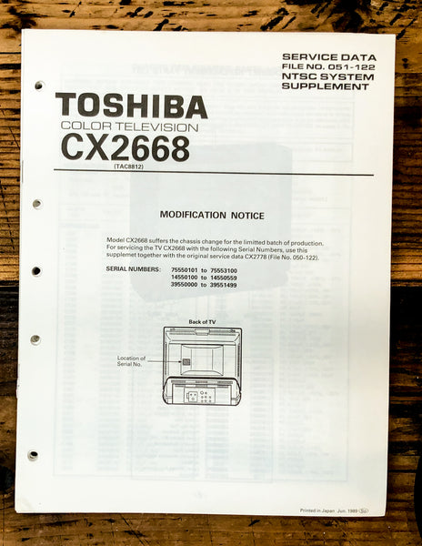 Toshiba CX2668 TV Television Service Manual Sup. *Original*