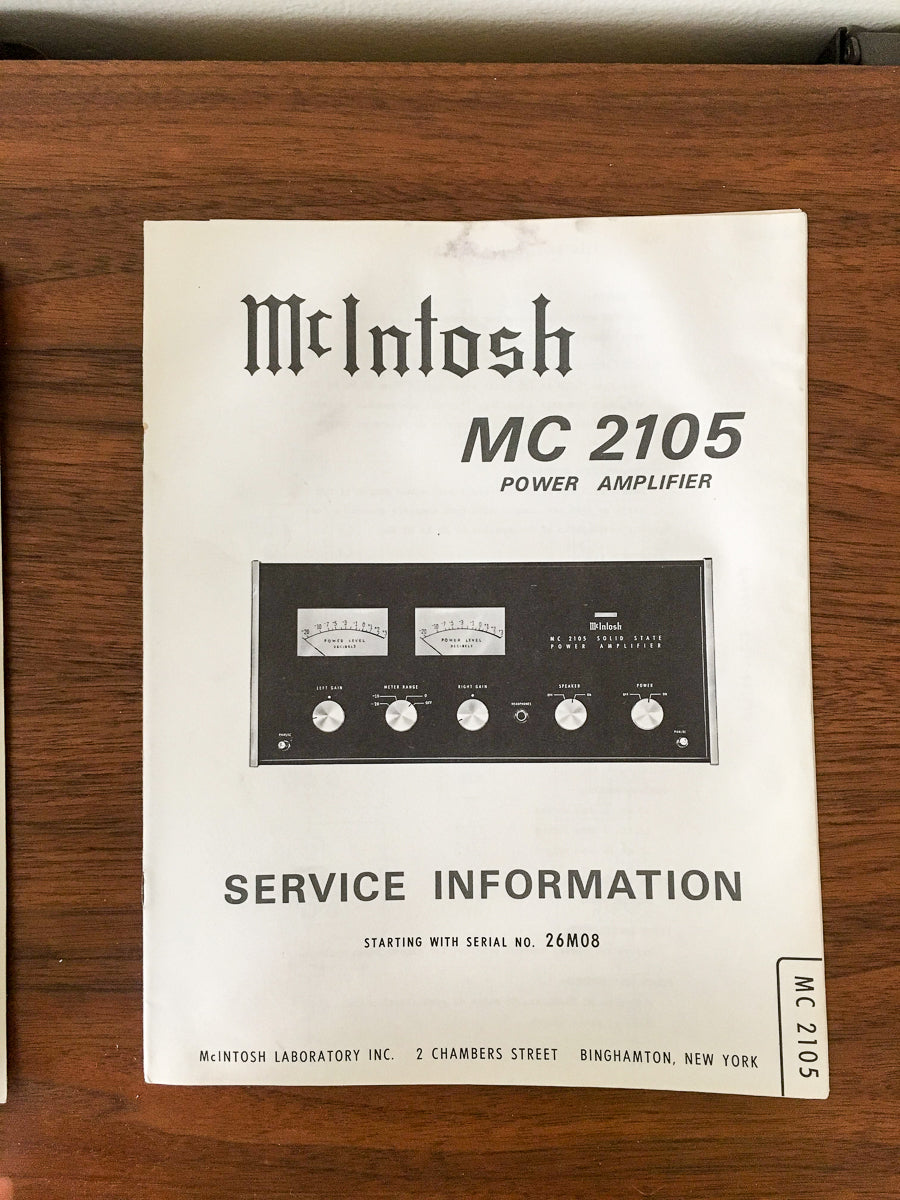 McIntosh MC2105 MC-2105 Amplifier Service Manual *Original*