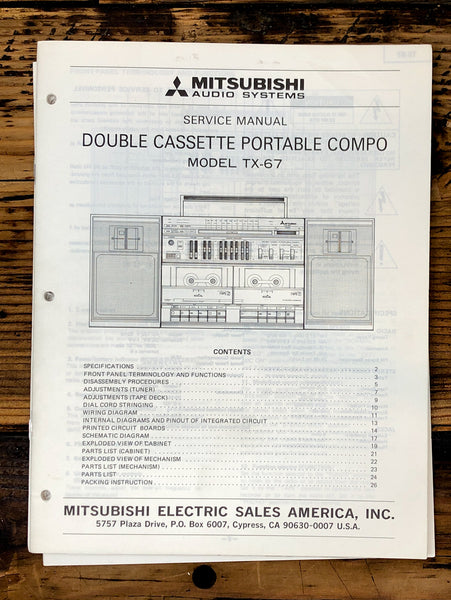 Mitsubishi TX-67 Stereo Service Manual *Original*