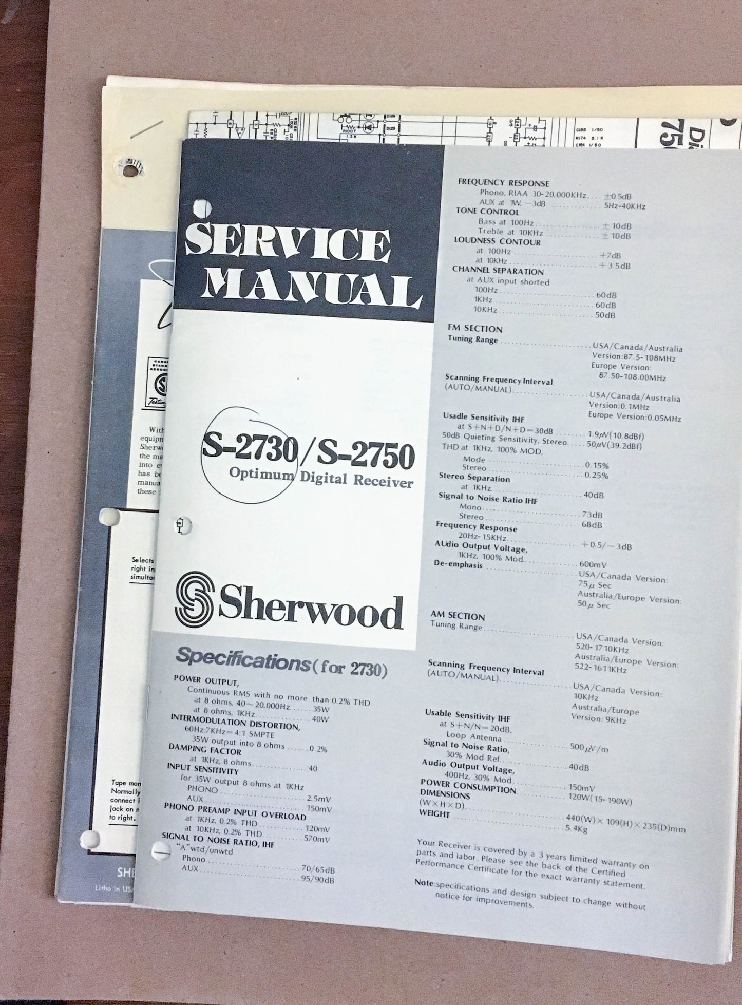 Sherwood S-2730 S-2750 Receiver  Service Manual *Original*