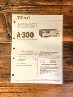 Teac A-300 Cassette Parts List Manual *Original*