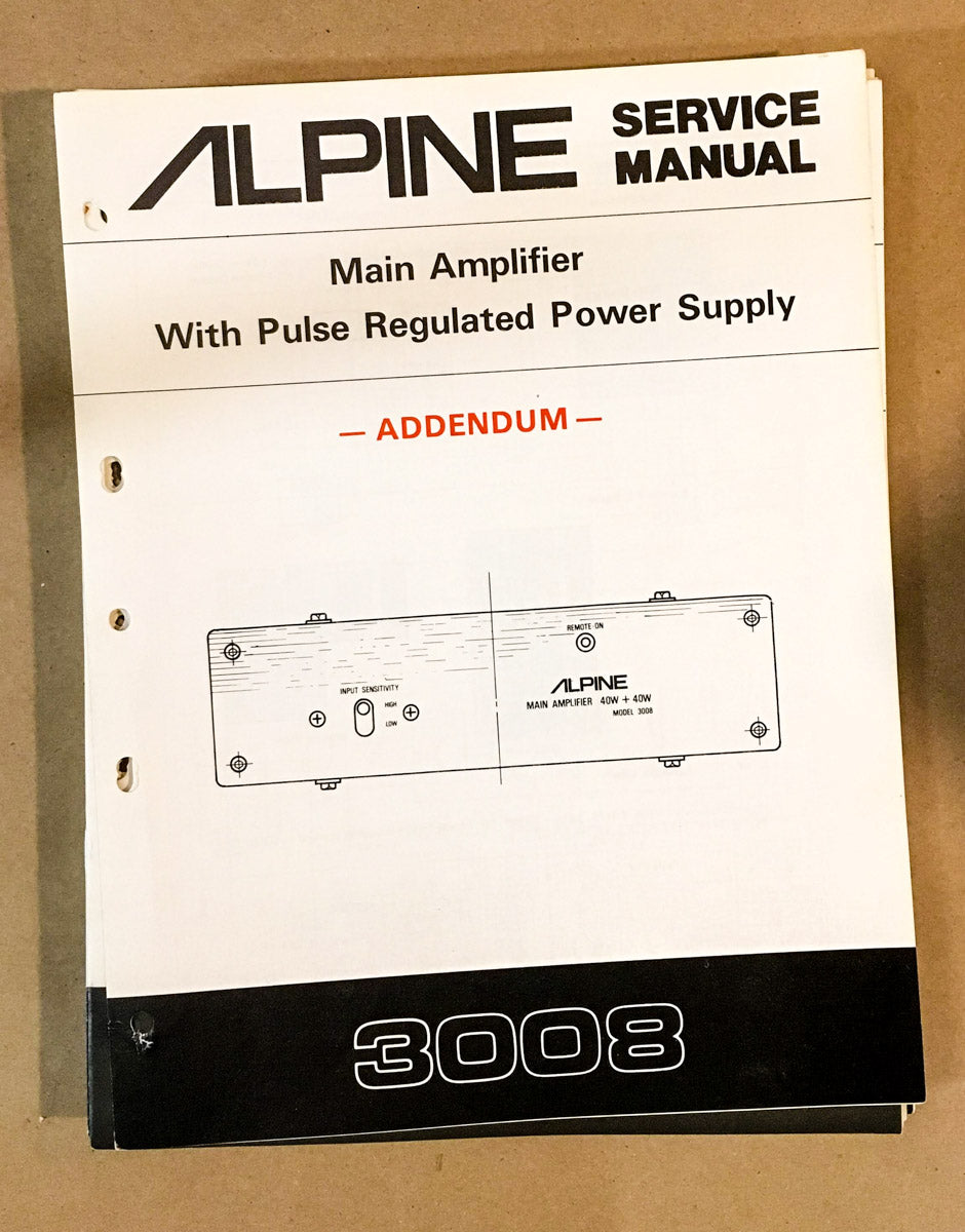 Alpine Model 3008  Service Manual Addendum *Original*