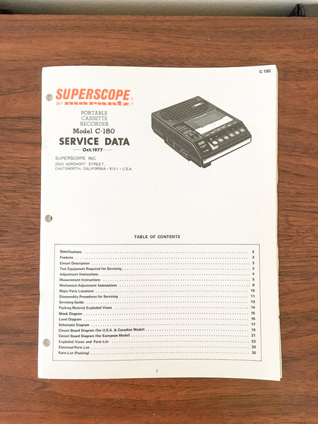 Superscope / Marantz C-180 Cassette Service Manual *Original*