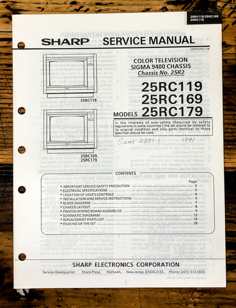 Sharp 25RC119 25RC169 25RC179 TV / Television Service Manual *Original*