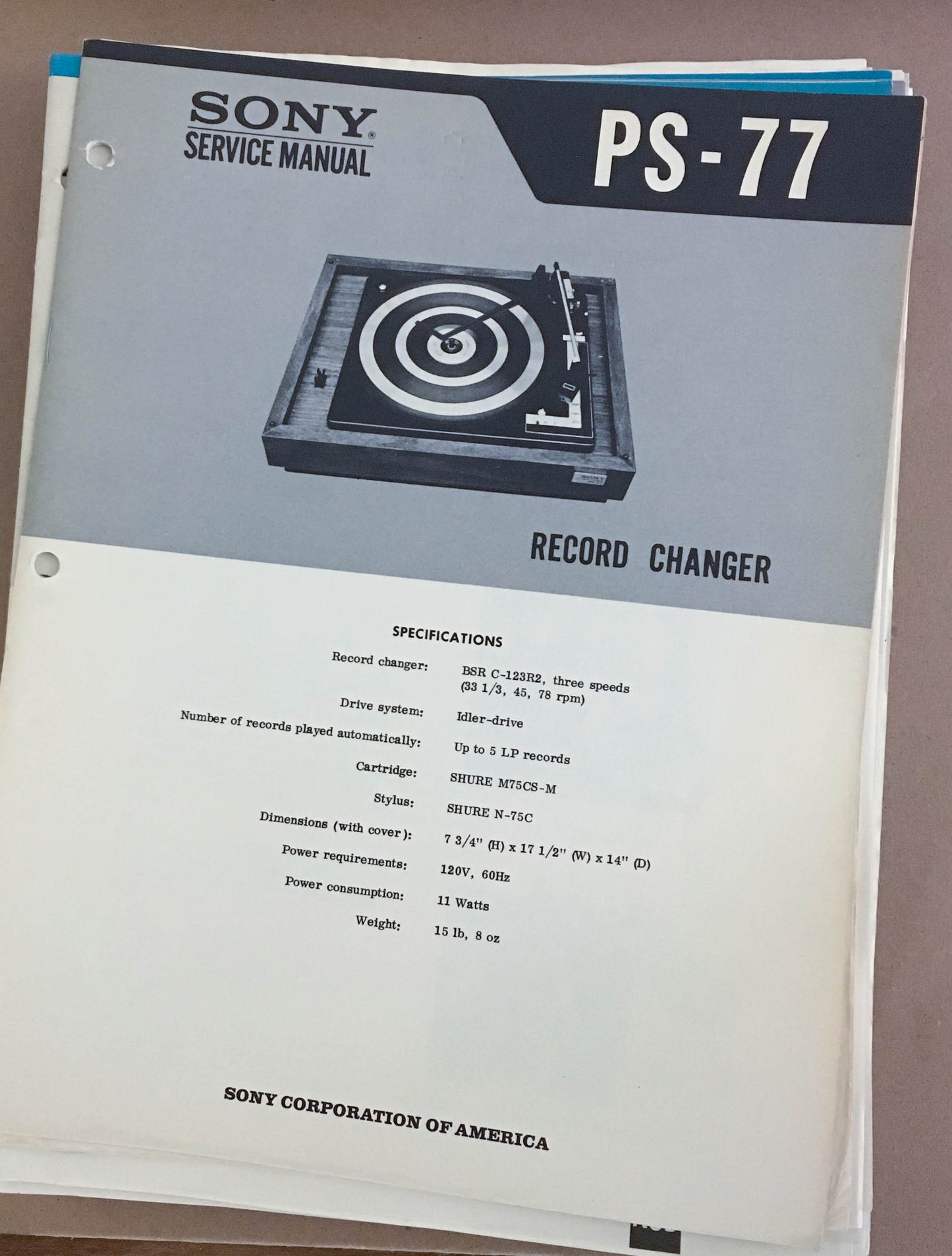 Sony PS-77 Turntable Record Player  Service Manual *Original*