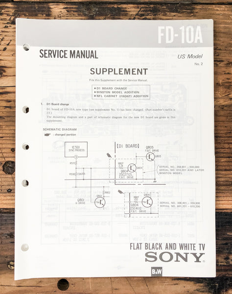 Sony FD-10A TV Supp. Service Manual *Original* #1