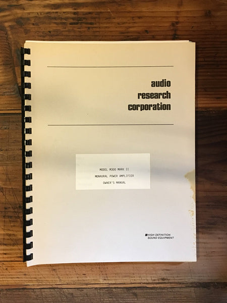 Audio Research Model M300 MKII Tube Amplifier Owners  Manual *Original*