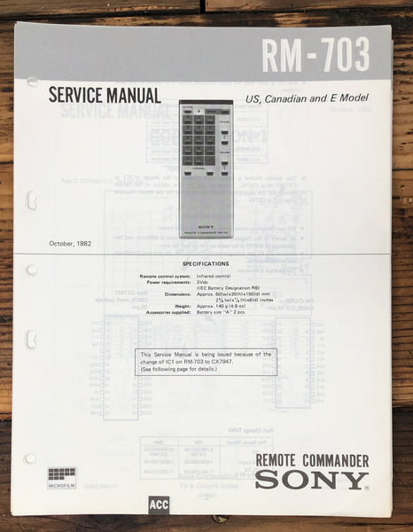 Sony RM-703 Remote Control  Service Manual *Original*