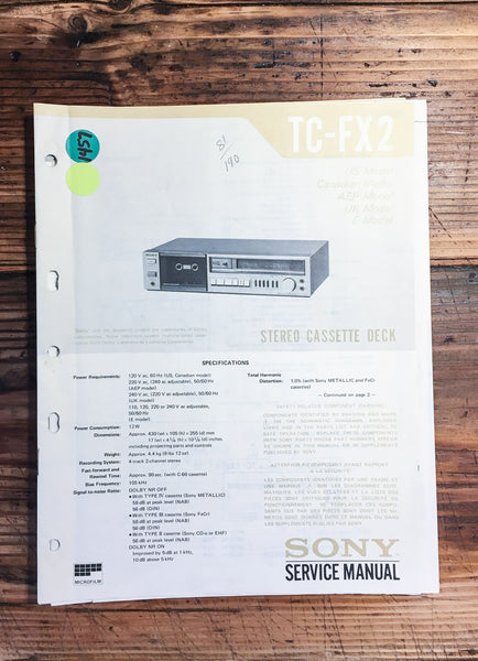 Sony TC-FX2 Cassette Deck  Service Manual *Original*