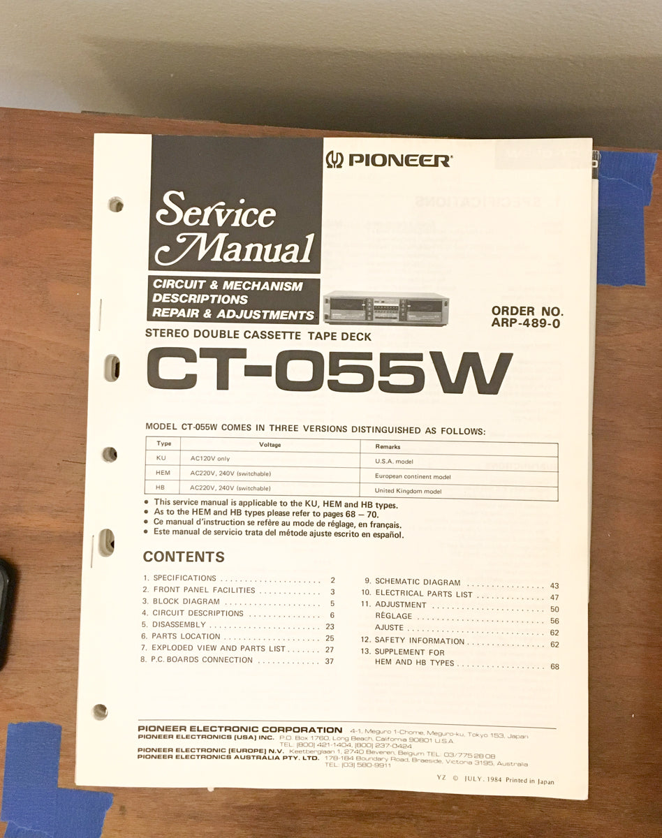 Pioneer CT-055W Cassette  Service Manual *Original*