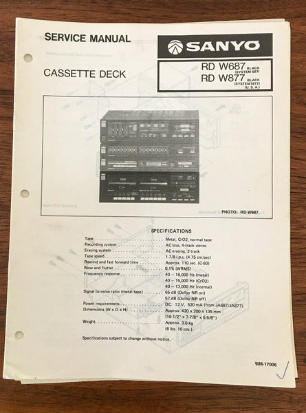 Sanyo RD W687 W877 Cassette Deck Service Manual *Original*