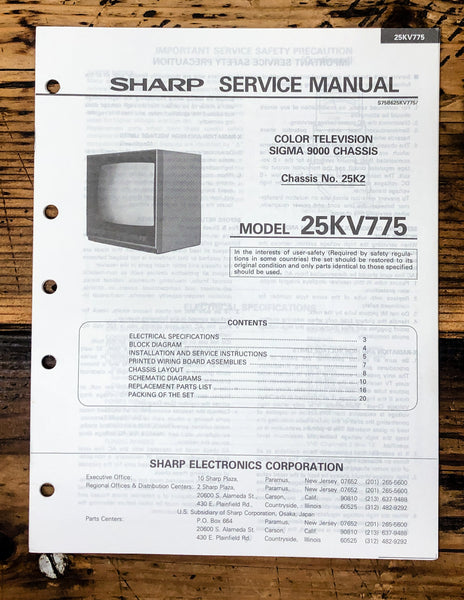 Sharp 20KV775 TV / Television Service Manual *Original*