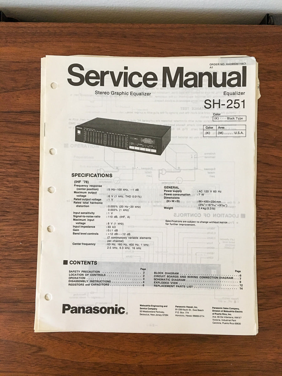 Panasonic SH-251 Equalizer Service Manual *Original*