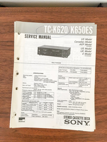 Sony TC-K620 TC-K650ES Cassette Service Manual *Original*