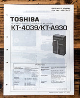Toshiba KT-4039 KT-A930 Cassette Player Service Manual *Original*