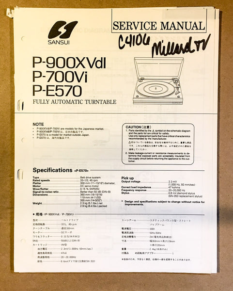 Sansui P-900XVdI P-700Vi P-E570 Record Player / Turntable Service Manual *Orig*