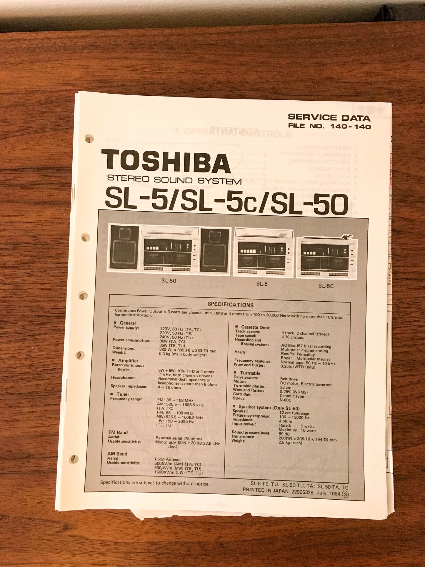 Toshiba SL-5C SL-50 STEREO Service Manual *Original*