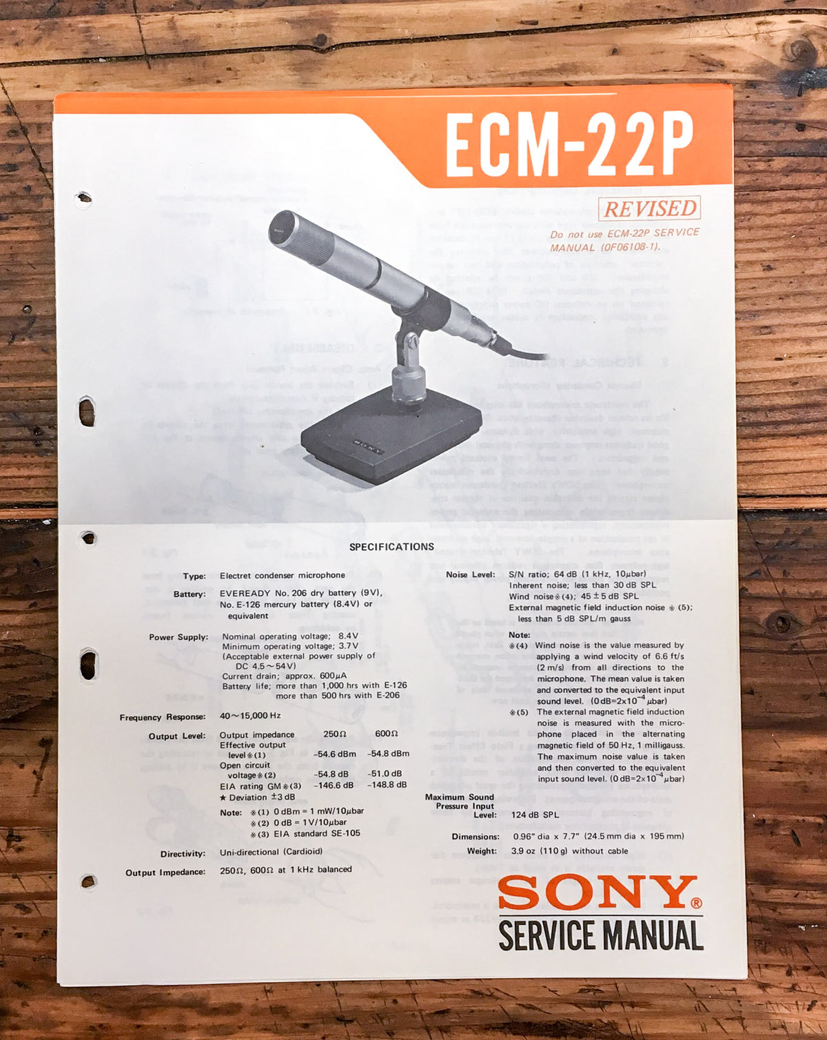 Sony ECM-22P Microphone  Service Manual *Original*