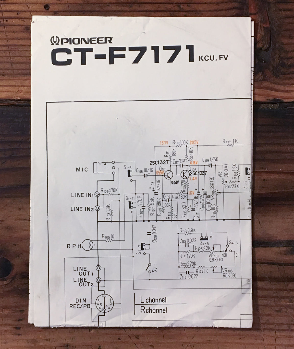 Pioneer CT-F7171 KCU FV Cassette Large Fold Out Schematic Sheet *Original* #2